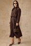 Scarf Collar Shirt Skirt Modal Double Set Brown 9460-Tk - 5