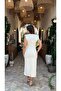 Stone Printed Slim Fit Padded Slit Lined White Long Dress - 4