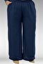 57029 Plus Size Half Placket Slit Pants Suit - Navy Blue - 5