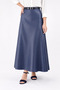 Belt-Detail Maxi Size Loose Navy Blue Leather Skirt - 2