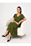 Women's Plus Size Khaki V-Neck Relaxed Fit Summer Cotton Viscose Dress - 5