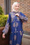 Navy Blue Half Buttoned Viscose Dress with Elastic Sleeves - 3