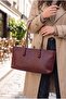 Mina Knitted Patterned Faux Leather Women's Hand and Shoulder Bag Claret Red