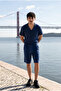 Men's Relax Fit Shirt Basic Shorts Navy Blue Summer Linen Two-Piece Set - 6