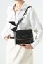 Black Covered Four-Compartment Shoulder and Crossbody Women's Bag with Scarf and Chain Detail