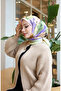 Floral patterned cotton cocoon scarf 70336-10 yellow lilac - 3
