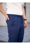 Men's Linen Pocketed Stitched Jogger Buggy Pants Comfortable Fit - Navy Blue - 3