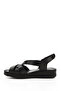 Women's Black Velcro Strap Wedge Heel Genuine Leather Sandals - 4