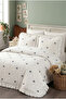 Aurelia 100% Cotton Ruffled, Bow Pattern Embroidered 6 Piece Premium Double Duvet Cover Set