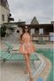 Women's Orange Strapless Tie-Detail Bustier and Balloon Mini Skirt Set – Blouse, Modern and Stylish 2-Piece Set 7983