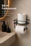 Black Metal Adhesive Toilet Roll Holder - Shelf-Lasting Toilet Paper Hanger and Organizer - 2