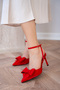Glori Bow Detailed Women's Red Heeled Shoes - 4