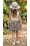 Girls' Leopard Print Bow Flared Skirt Printed T-Shirt and Straw Hat Bottom Top Set - 3