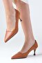 Lina Tan Color Suede and Leather Combination Heeled Women's Shoes