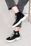 Women's Rubber Lace-Up Fur Lined Thick Sole Sports Boots Black