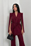 Women's Top and Bottom Double Suit Shoulder Detailed Belted Vest Pants Suit - 5