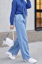 Elastic waisted pocket loose leg denim trousers - ice blue - 2