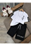 My Little Boy's Shorts Set with Stripe Detail - White - 2