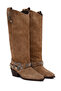 Women's Beige Thick Heeled Suede Leather Cowboy Boots 26Pfd207610 - 2