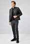 Felibe Men's Black Judge Collar Vintage Leather Jacket 25Wge6432Vd - 4