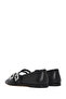 Women's Black Double Buckle Shoes, Stoned Leather Ballerinas 26Pfd140518 - 6