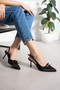 Women's Black Lea Satin Bow Detailed Pointed Toe Stiletto Slingback Evening Dress Office Thin Heeled Shoes - 8