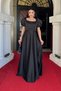 Satin Fabric Square Collar Evening Dress with Flounce Detail - Black - 2