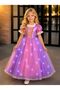 Light up Rapunzel Costume Dress Pink Rapunzel Bubble Hair Crown Gloves Face Stone Set Birthday Party - 3
