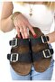 Rıno Double Buckle Comfortable Black Nubuck Daily Slippers - 4