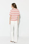 Short Sleeve Polo Neck Cotton Knitwear Blouse - Red - 6