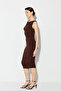 Buckle Detailed Gathered Jersey Midi Dress - Brown - 5