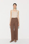 Wide Leg Striped Cotton Linen Trousers - Brown - 4
