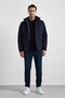 Navy Blue Slim Classic Collar Flat Side Pocket Zipper Quilted Coat - 6