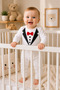 Gentleman Collection Ecru Red Bow Tie Cotton Baby Boy Jumpsuit - 3