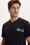 Men's standard fit regular cut cotton short sleeve crew neck pocket black pajama set - 5