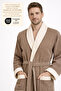 Men's Contrast Bathrobe 100% Cotton Certified Şalyaka 1 Piece, Striped Bathrobe / Dressing Gown - Beige Color - 2