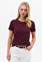 Women's Crew Neck Loose Basic Claret Red T-Shirt