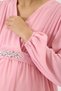Maternity Lined Chiffon Dress with Stone Belt Detail at Waist (Pink) - 7