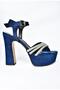 P246057504 Navy Blue Fabric Platform Heeled Women's Evening Dress Shoes - 5