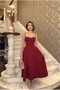 Women's Strapless Stone Embroidered Degaje Collar Zippered Midi Length Lined Graduation Evening Dress - 3