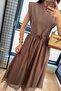 Brown, Padded, Garnished and Leather Belted Dress 0103 - 6