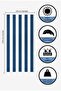 Striped Digital Printed 75x150 Cm Beach Towel Navy Blue - 6