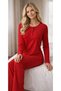 Women's Long Sleeve Lace Detailed Pajama Set Red – Comfortable Home Wear Set 89-142 - 3