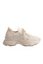 Zri̇n-3002 Premium Beige Lace-Up Mesh Casual Sneaker with Stone Accessories - 3