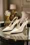 Pearl White Pointed Toe Open Back Heeled Evening Dress Shoes