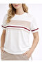 Women's Stripe Detailed Short Sleeve Premium Modal Top and Bottom Tracksuit Set - Stone - 3
