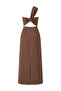 Gold Buckle Detailed One Shoulder Tie Brown Midi Dress - 7