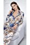 Women's Satin Pajama Set Floral Patterned Buttoned Long Sleeve Stylish Home Wear Set 89-460 - 4