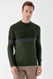 Men's Khaki Trend Paneled Bato Collar Dynamic Fit Comfortable Cut Knitwear - 3