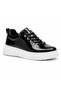 Black Patent Leather White Sole Men's Sneakers - Shiny Casual Comfortable Sports Shoes with Soft Insole Kb X4